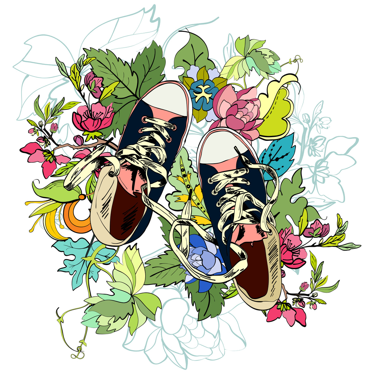 Felpa con Cappuccio Sneakers Floreali