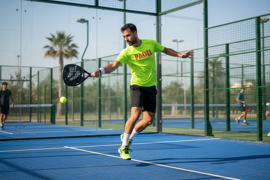 Giocatore di padel con t-shirt PADEL verde lime