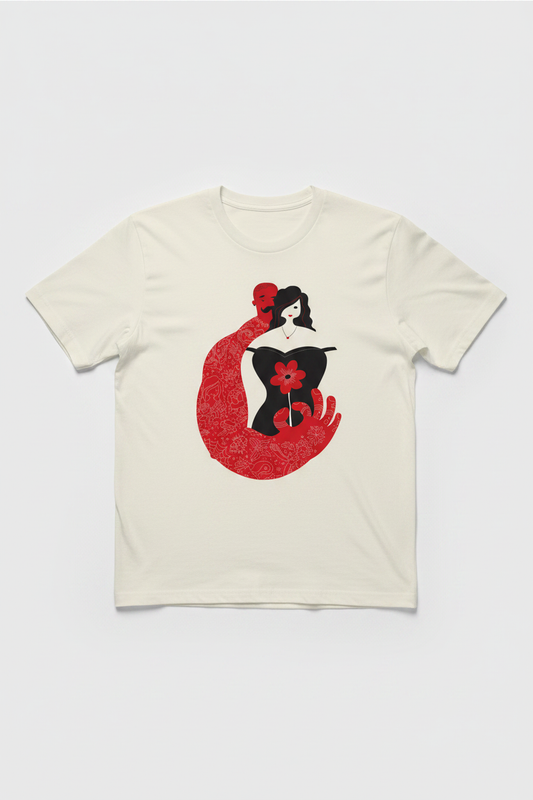Lovers Tattoo Flash Tee — Cream Mockup